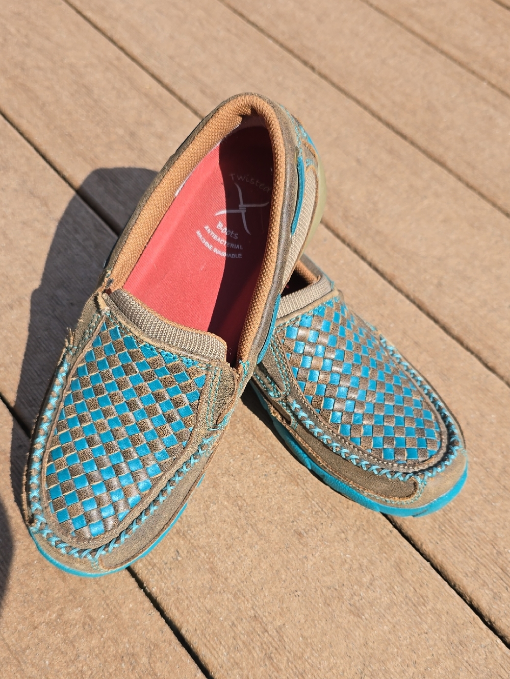 Twisted X Teal and Brown Woven Slip-On Moccasins